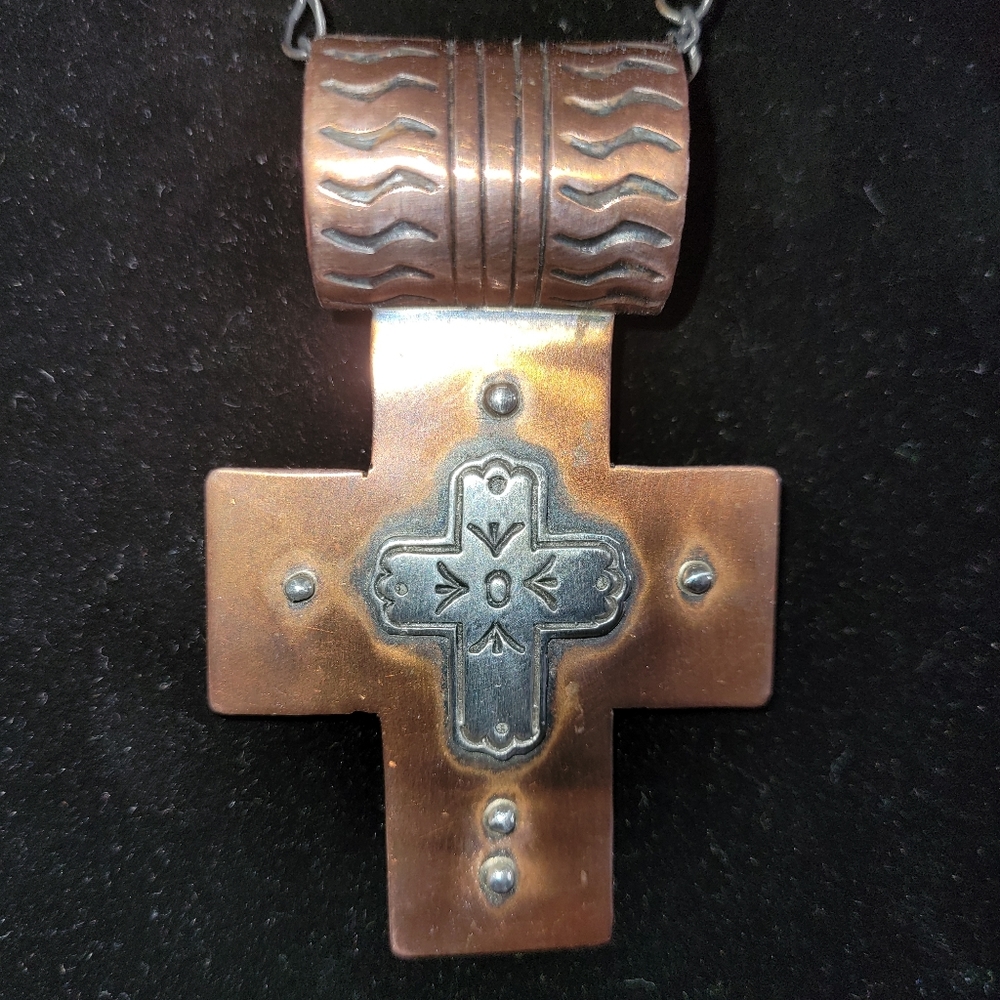 Gorgeous copper and silver cross pendant